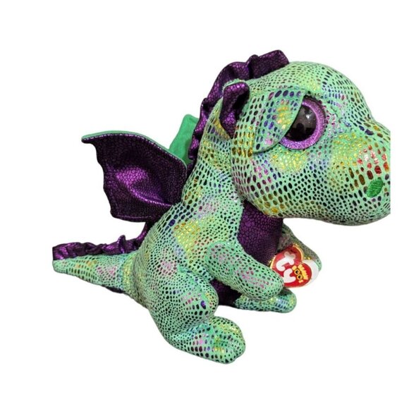 Ty Beanie Boo Cinder the Dragon Plush Toy - Green & Purple10" - Picture 6 of 9